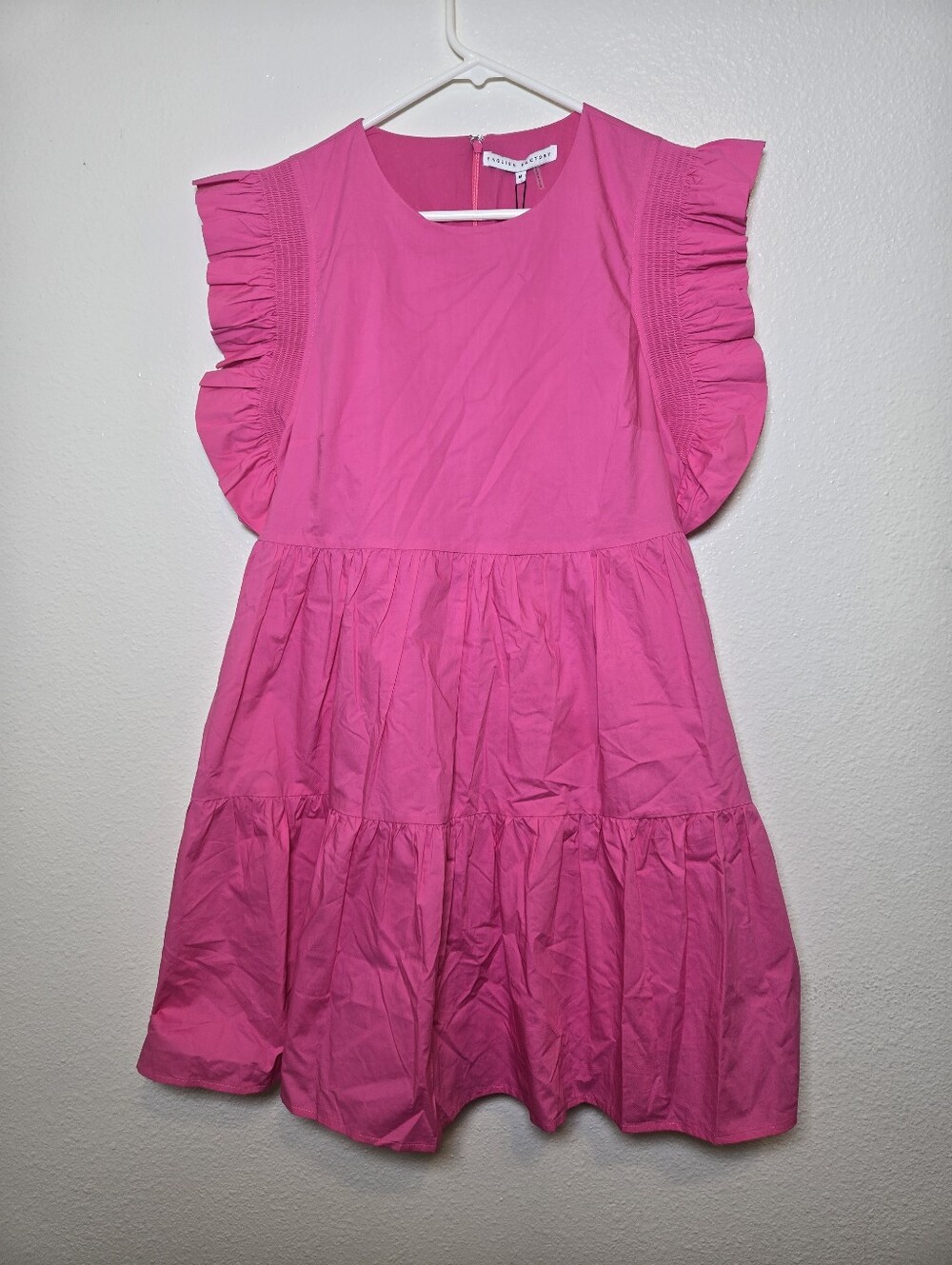 English Factory Rose Tiered dress Babydoll Shift size Medium Pink Ruffle